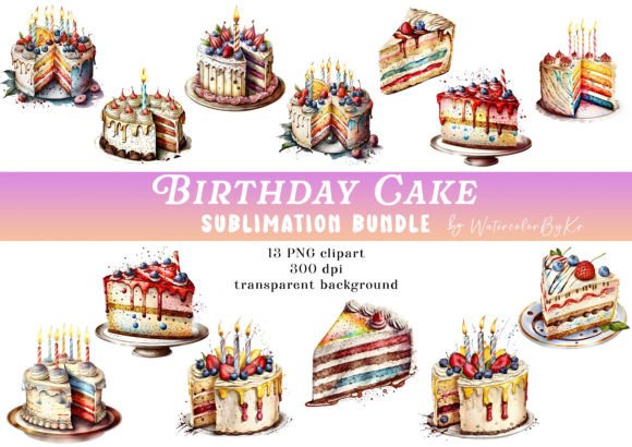 Download Watercolor Birthday Cake Bundle Clipart - Cake bundle Collection